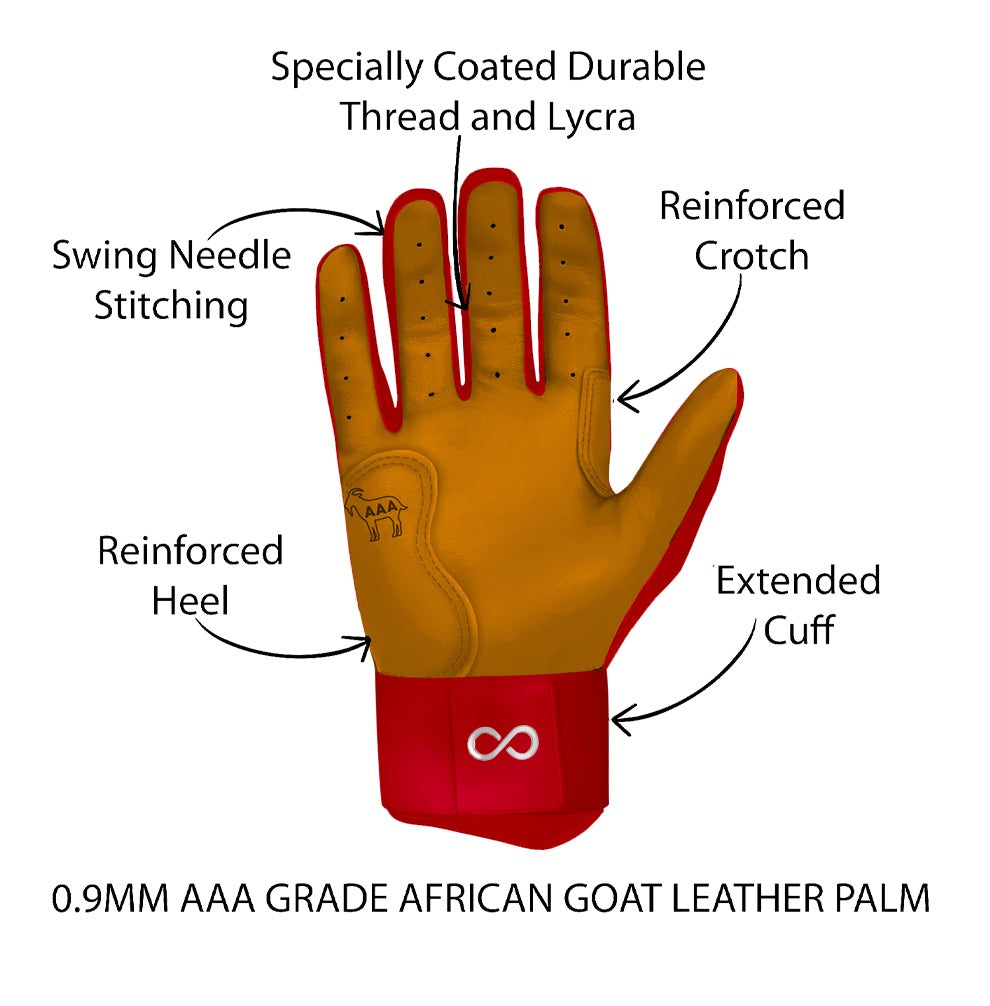 ORIGINAL SERIES RED LONG CUFF PRO PREMIUM 100% 0.9MM AAA AFRICAN GOAT® LEATHER