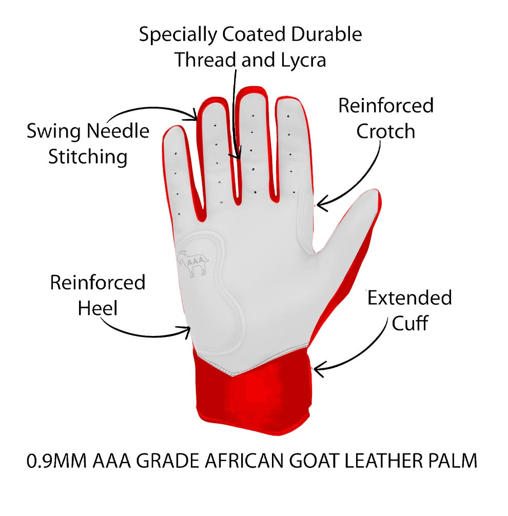 ORIGINAL SERIES RED-WHITE SHORT CUFF PRO PREMIUM 100% 0.9MM AAA AFRICAN GOAT® LEATHER