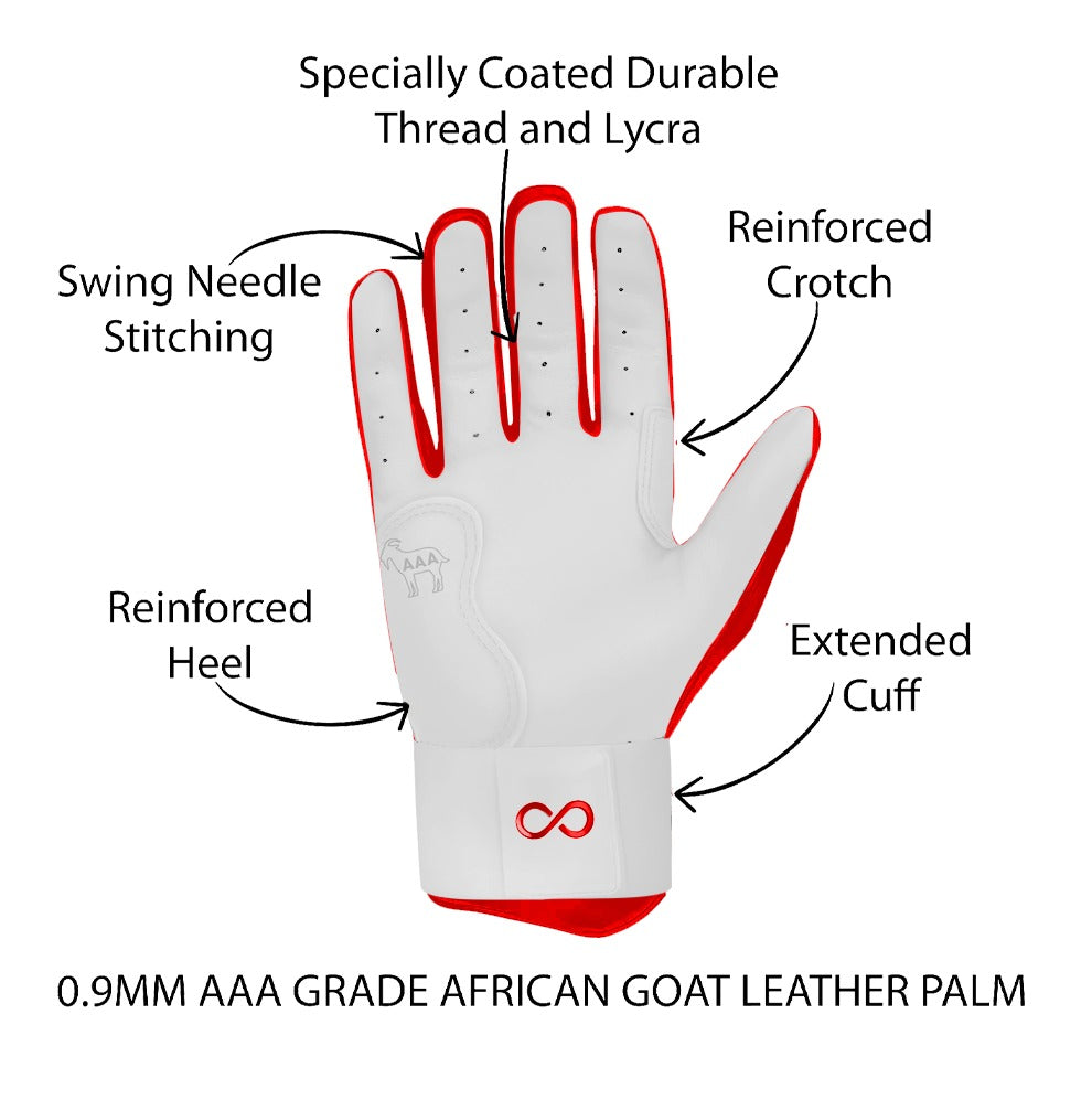 ORIGINAL SERIES RED-WHITE LONG CUFF PRO PREMIUM 100% 0.9MM AAA AFRICAN GOAT® LEATHER