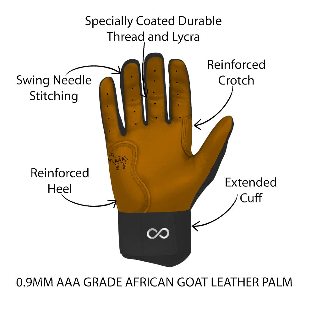 ORIGINAL SERIES BLACK LONG CUFF PRO PREMIUM 100% 0.9MM AAA GRADE AFRICAN GOAT® LEATHER