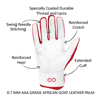 Original Series – Red & White Long Cuff Pro Premium (100% 0.9mm AAA-Grade African Goat® Leather)