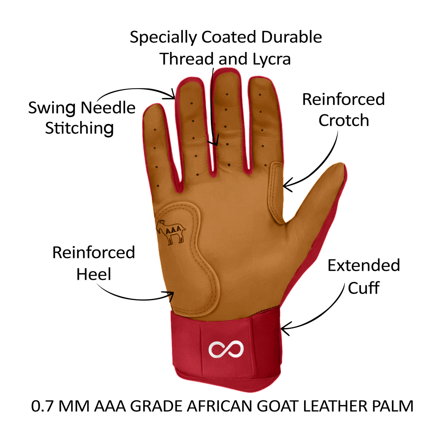 Original Series – Red Long Cuff Pro Premium (100% 0.9mm AAA-Grade African Goat® Leather)