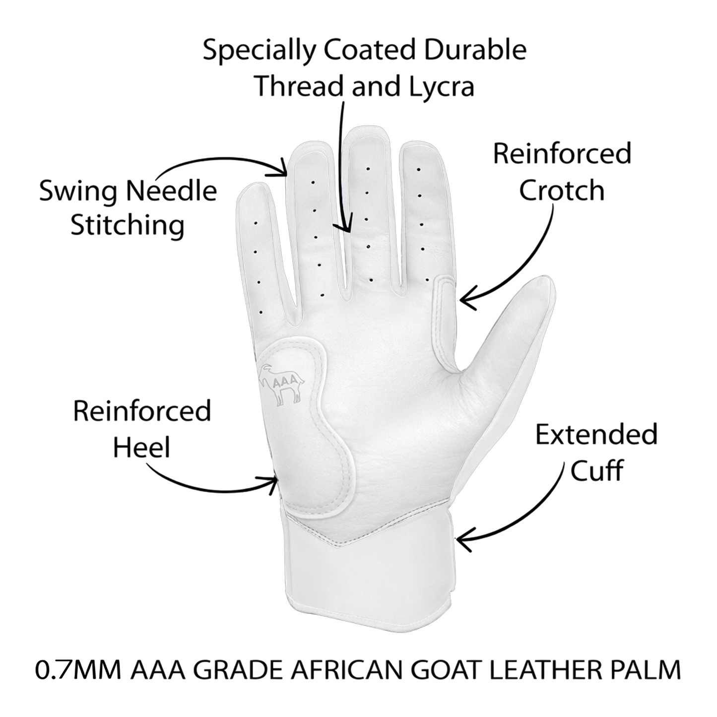 Original Series – White Short Cuff Pro Premium (AAA-Grade 100% 0.9mm African Goat® Leather)